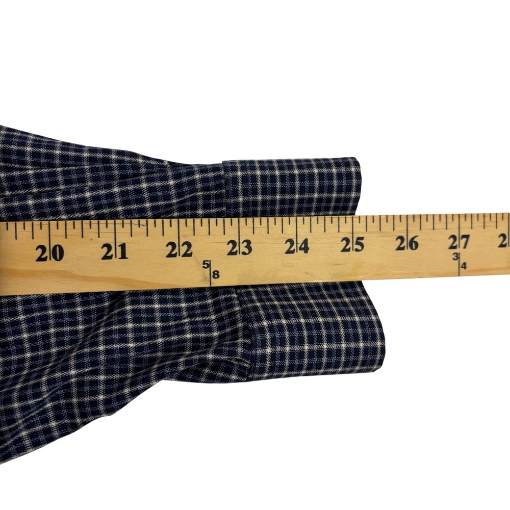L.L. Bean Button Down Shirt Mens L Navy Blue White Check Wrinkle Resistant - Picture 7 of 9